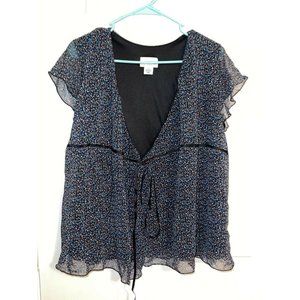 motherhood maternity dress shirt wrap around black floral size xl Vintage